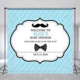Lofaris Customized Name Blue Moustache Baby Shower Backdrop